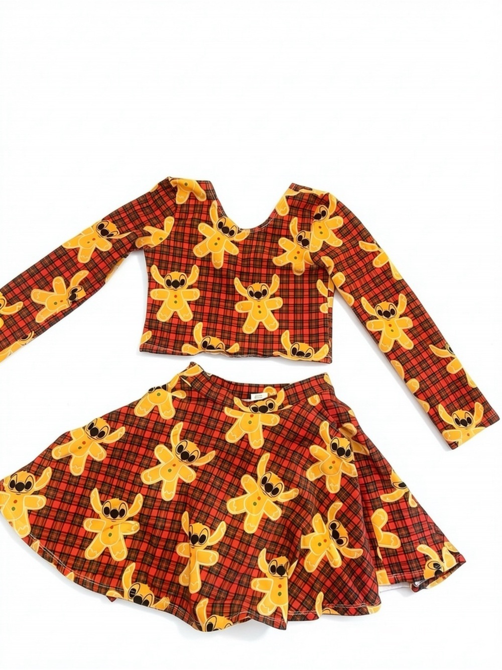 Girls Red Plaid Halloween Two-Piece Set with Yellow Character Print